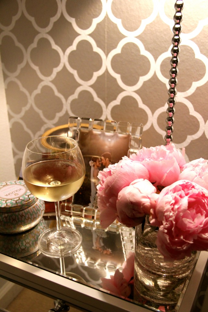 wine and peonies