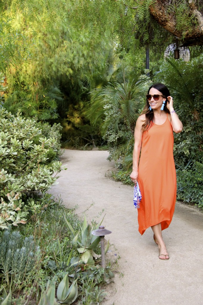 orange dress, lisi lerch earrings