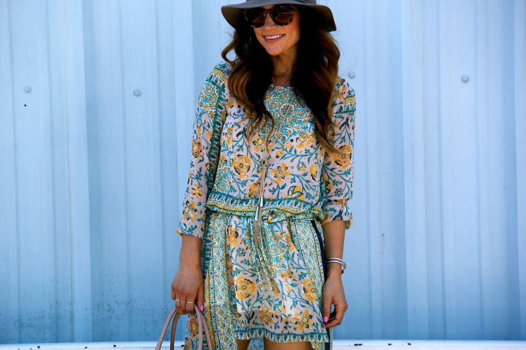 floppy felt hat, boho floral dress