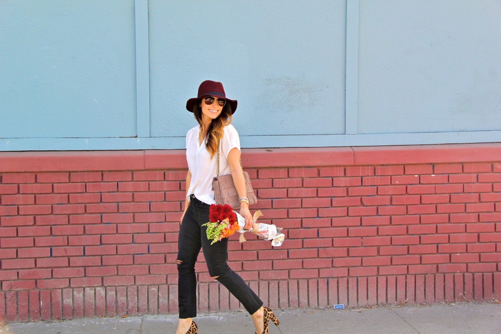 white blouse, distressed demim