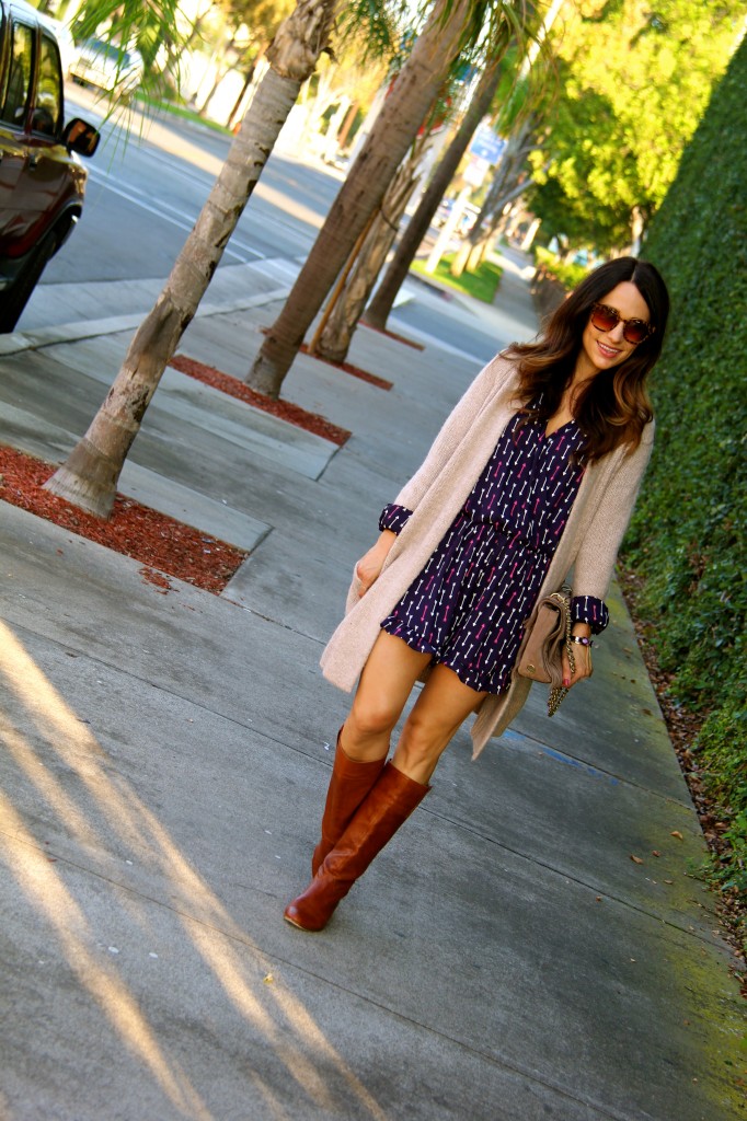 knee boots, arrow print romper