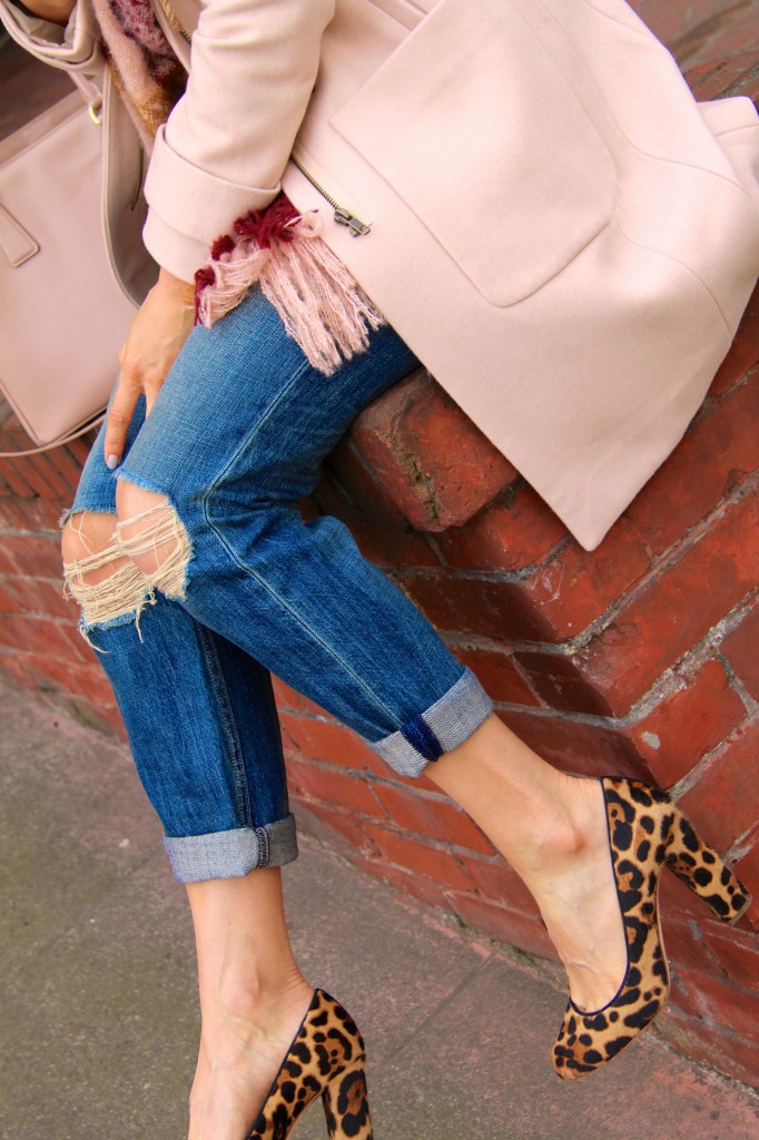 distressed denim, leopard heels 