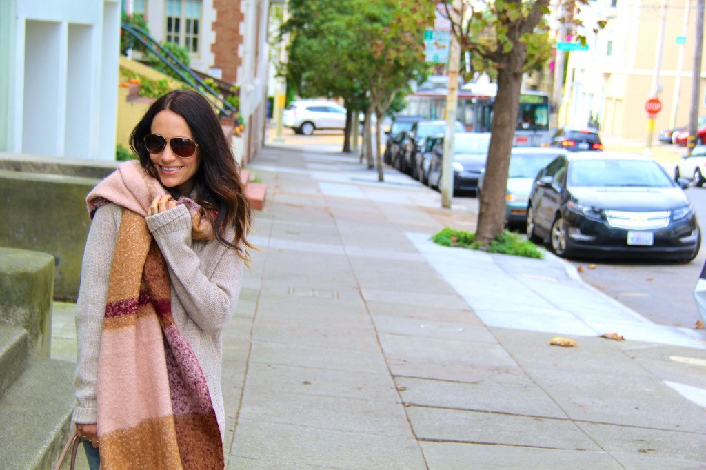 blanket scarf, chunky knit sweater 