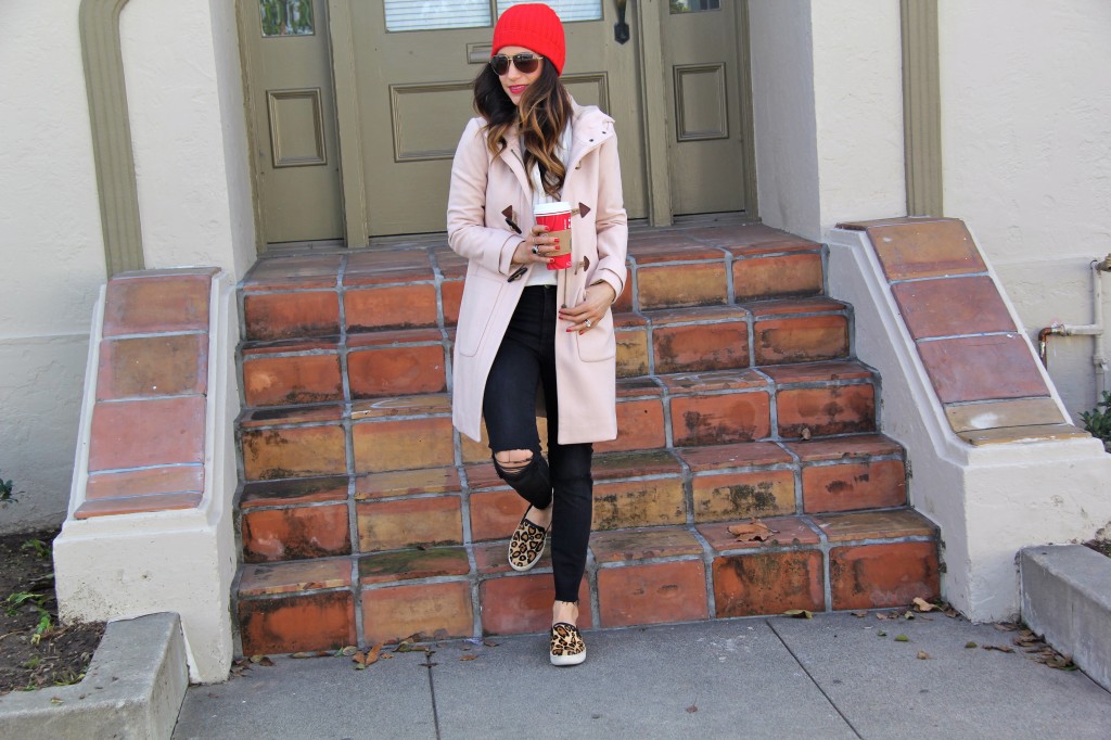 distressed denim, red beanie, itsybitsyindulgences