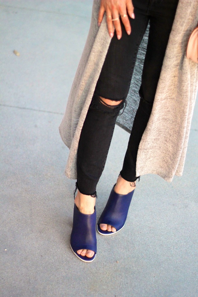 vince navy mules, distressed denim 