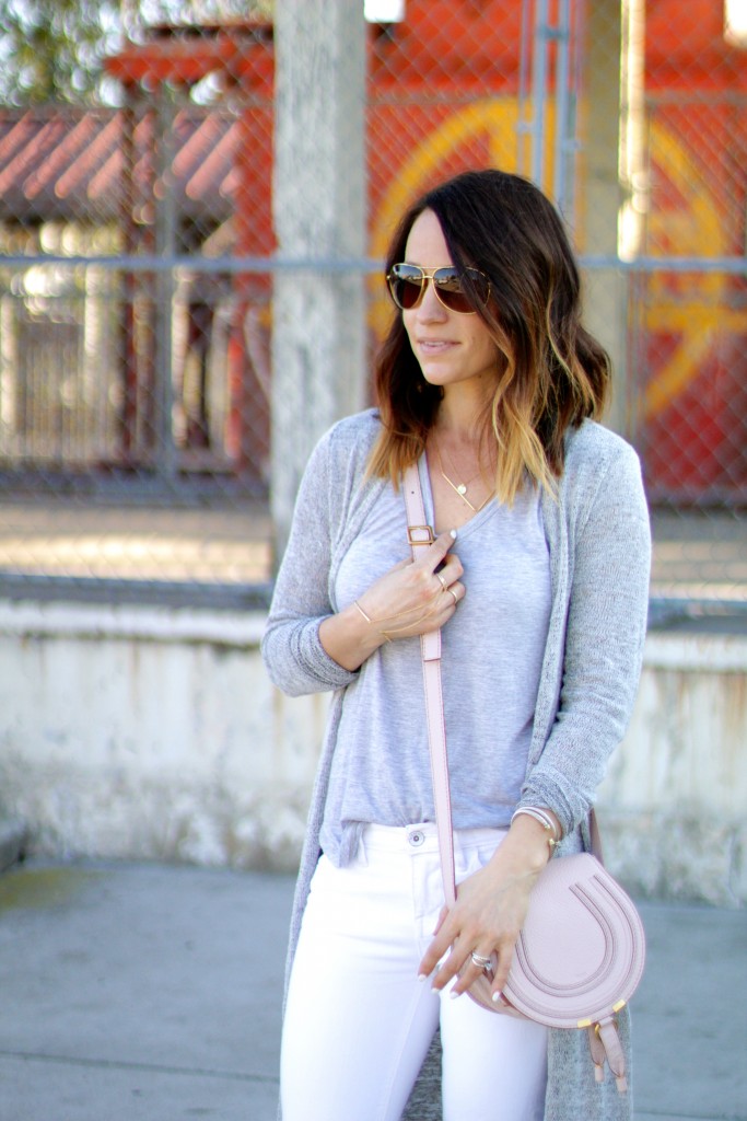 white denim, chloe purse 