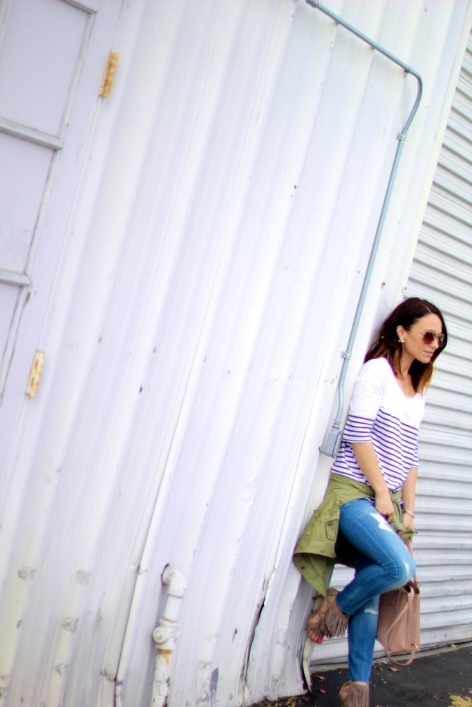 stripe top, steve madden fringe sandals 