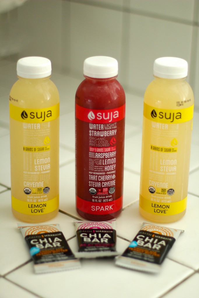 suja juices, chia bars