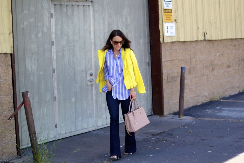 yellow jacket, flared denim, itsy bitsy indulgences 