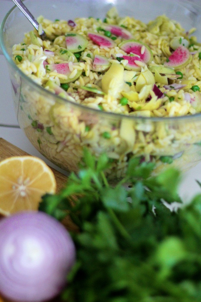 gluten free orzo salad, spring salad 