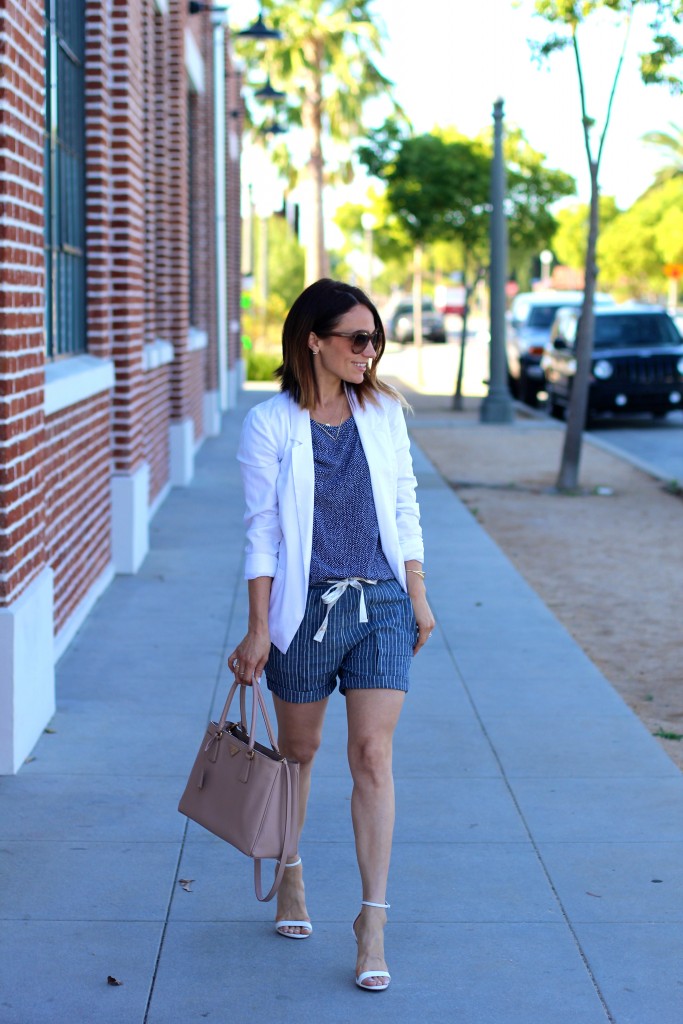 white blazer // railroad stripe shorts // itsy bitsy indulgences 