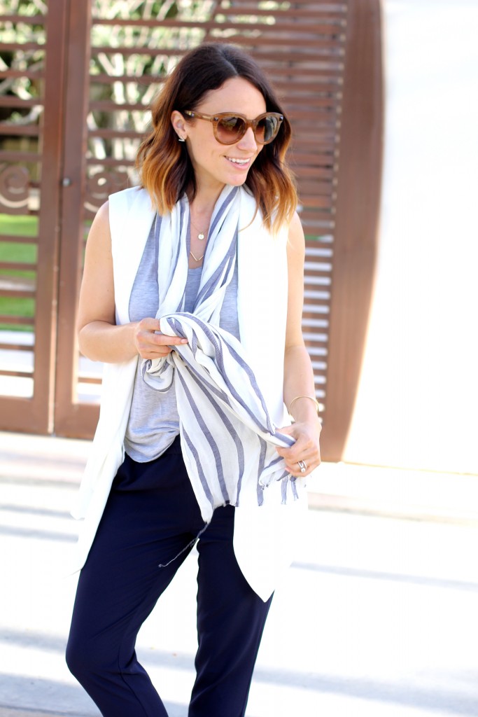 white vest // stripe scarf // itsy bitsy indulgences 