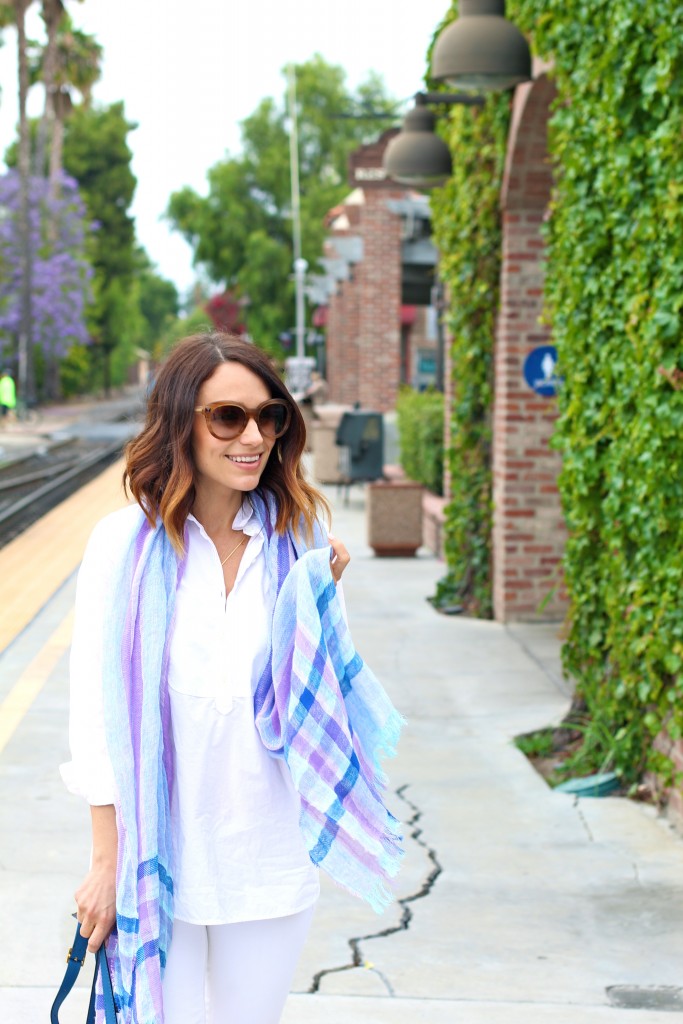 all white outfit, linen scarf, itsy bitsy indulgences 