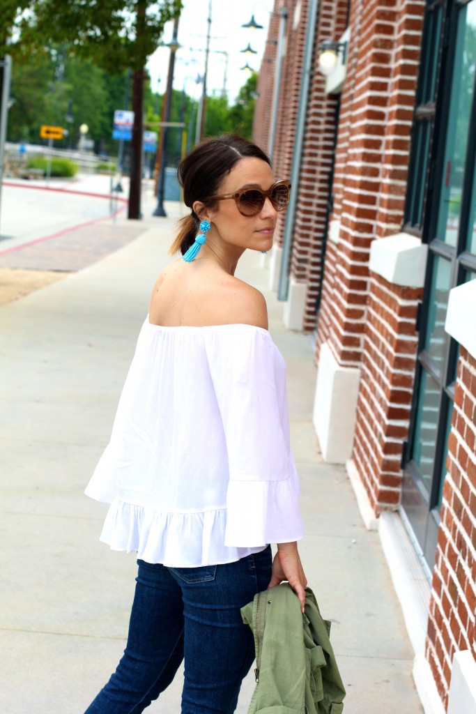 white off the shoulder top, itsy bitsy indulgences 