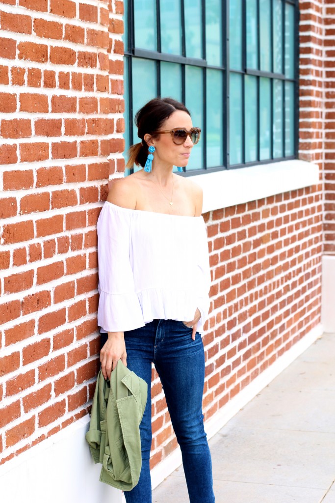 white off the shoulder top, itsy bitsy indulgences 