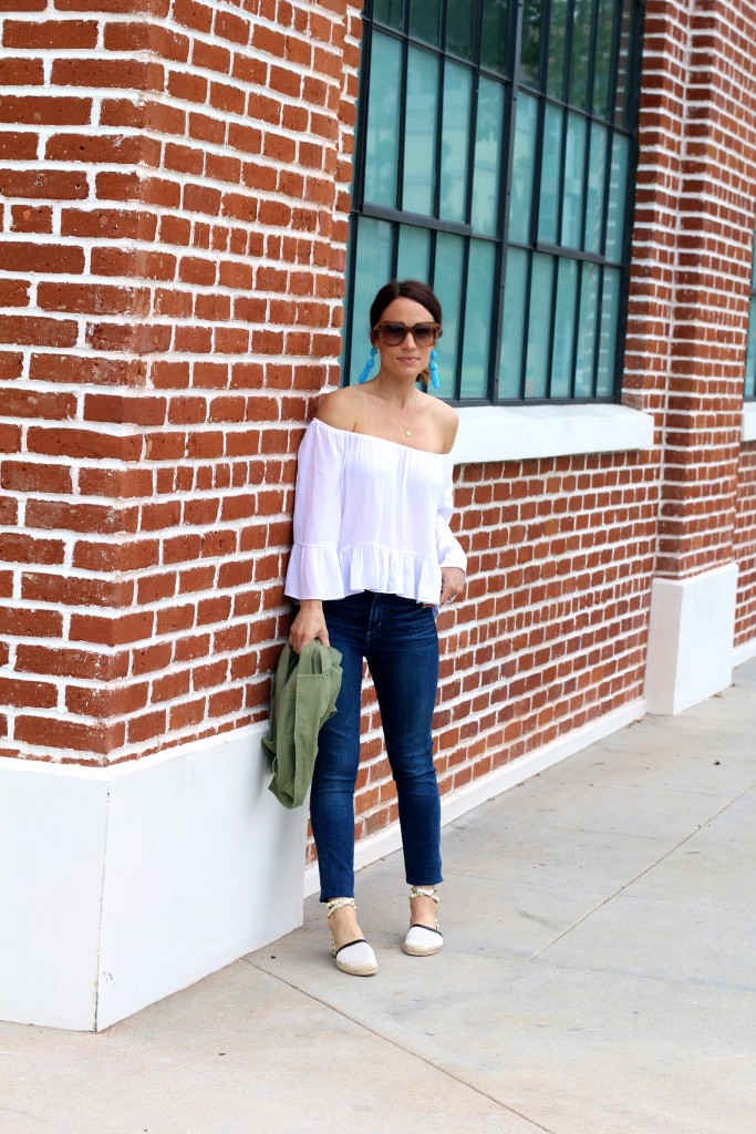 white off the shoulder top, itsy bitsy indulgences 