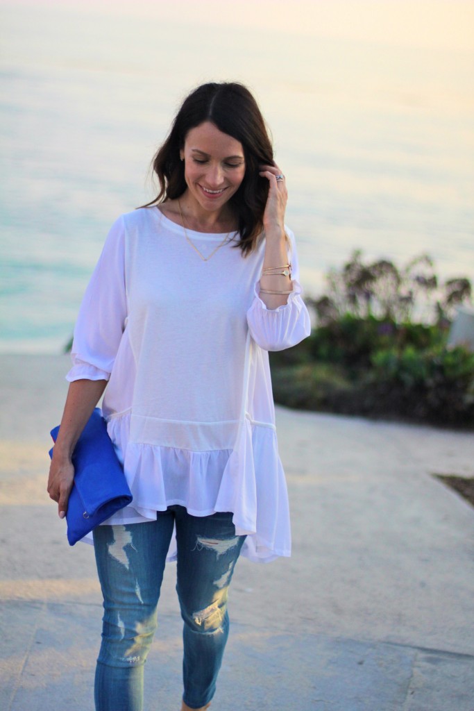 flowy white top, itsy bitsy indulgences 