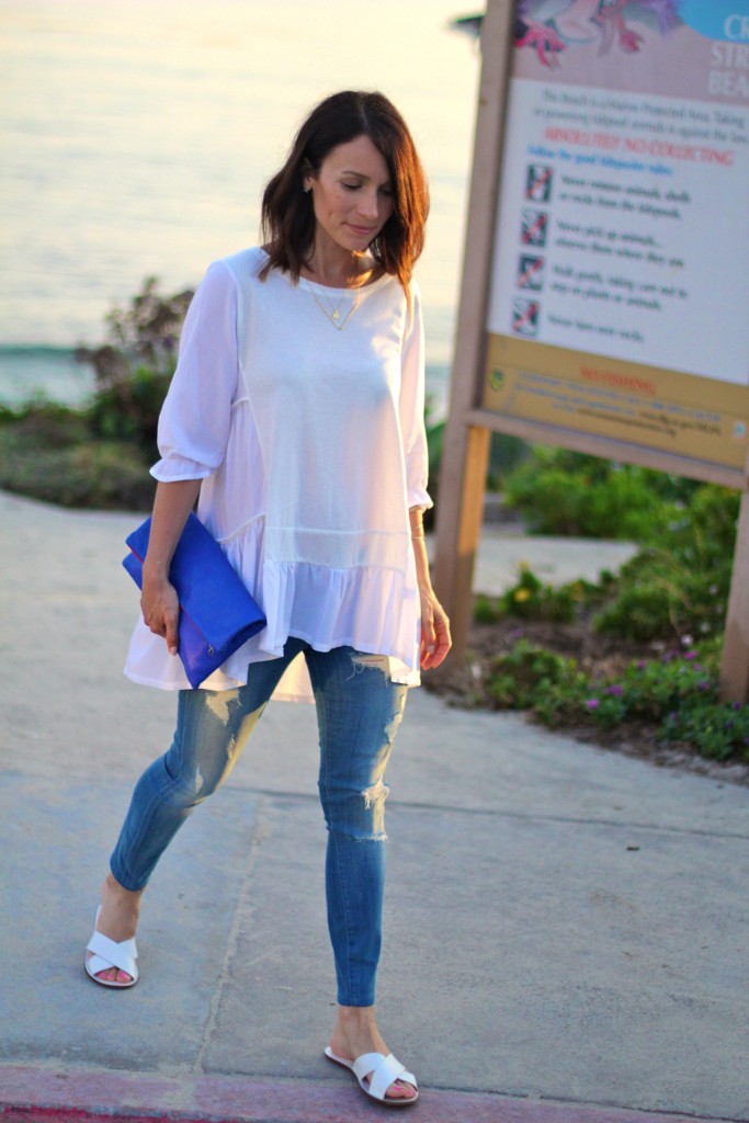 white top distressed denim, itsy bitsy indulgences 