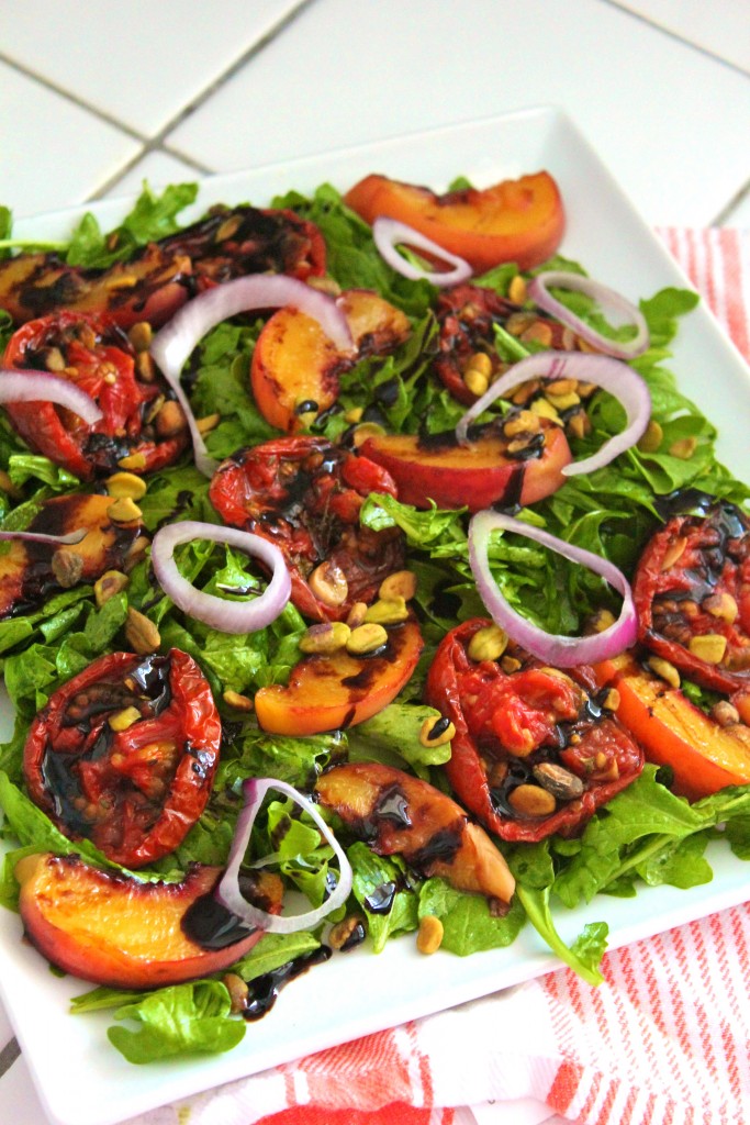 summer salad, peach and tomato salad, itsy bitsy indulgences 