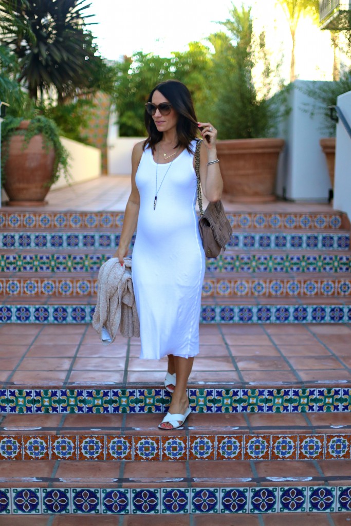 summer white midi dress, pregnancy style, itsy bitsy indulgences 