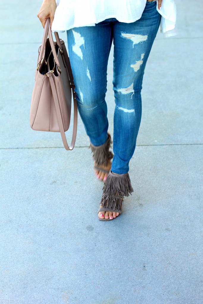 distressed denim and fringe heels, itsy bitsy indulgences 