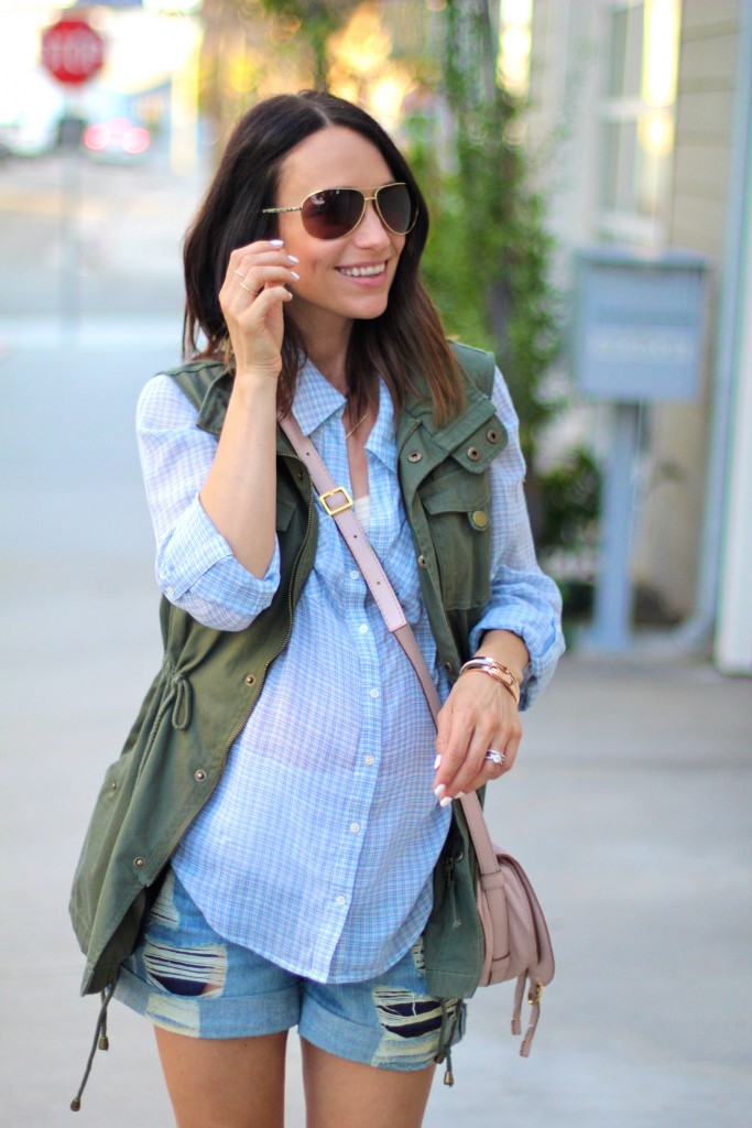 utility best, blue blouse, baby bump style, itsy bitsy indulgences 