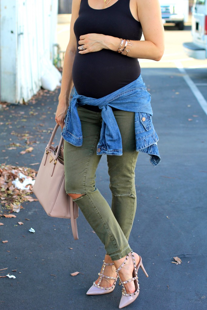 valentino rockstud pumps, distressed cargo jeans, pregnancy style, itsy bitsy indulgences 