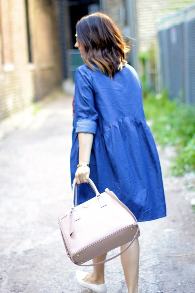 oversized chambray dress, itsy bitsy indulgences 