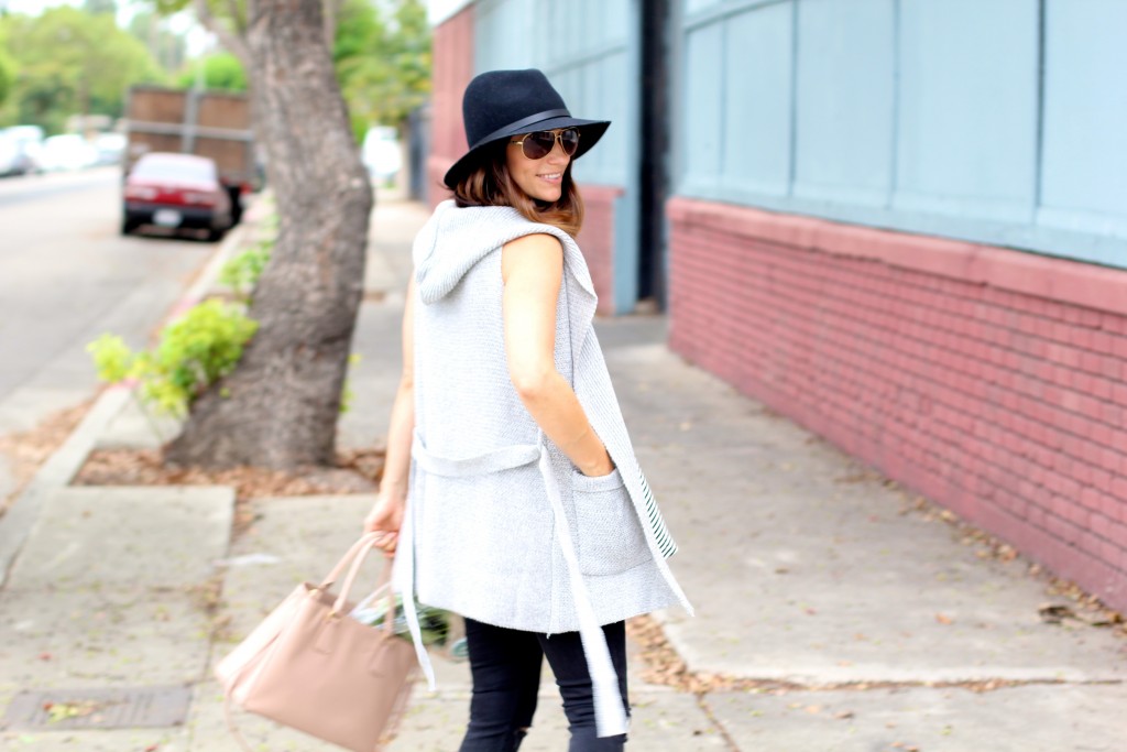 black fedora, grey sweater vest, itsy bitsy indulgences 