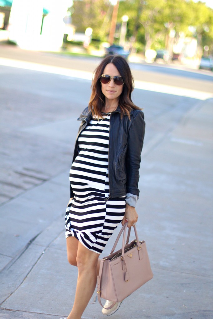 pregnancy style, stripe body con dress, itsy bitsy indulgences 