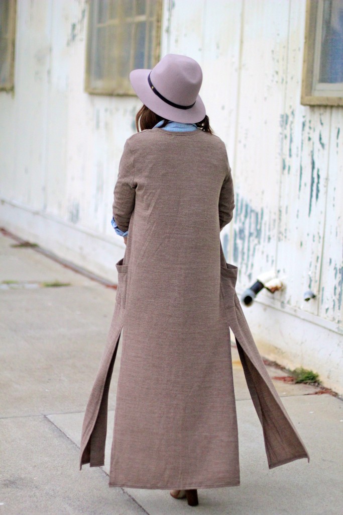 camel cardigan, pink fedora, itsy bitsy indulgences 