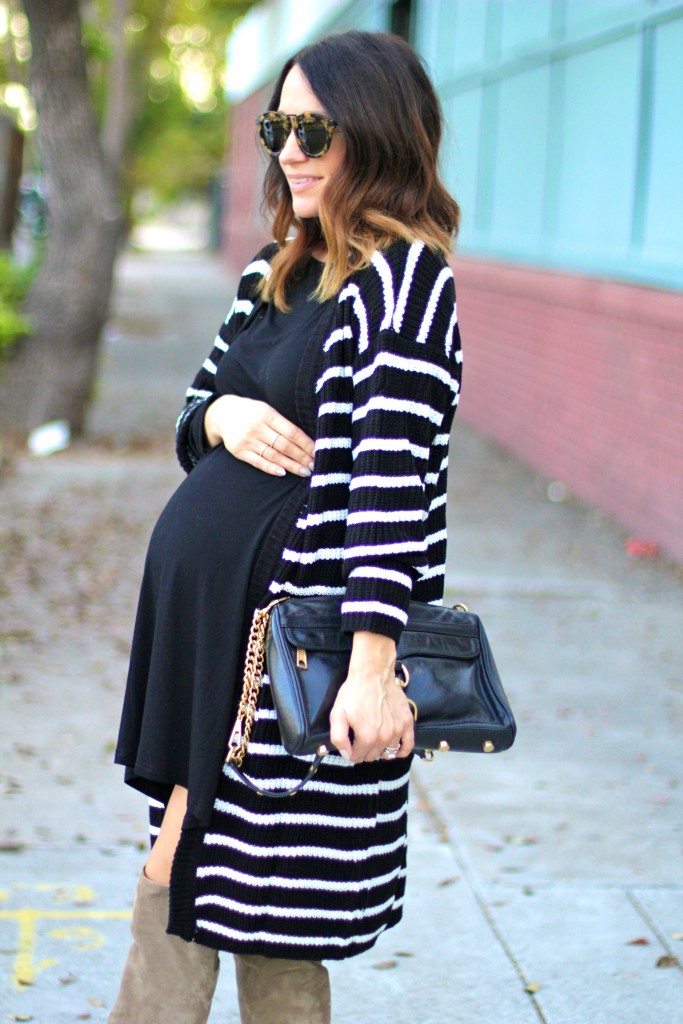 baby bump, black and white cardigan, itsy bitsy indulgences 