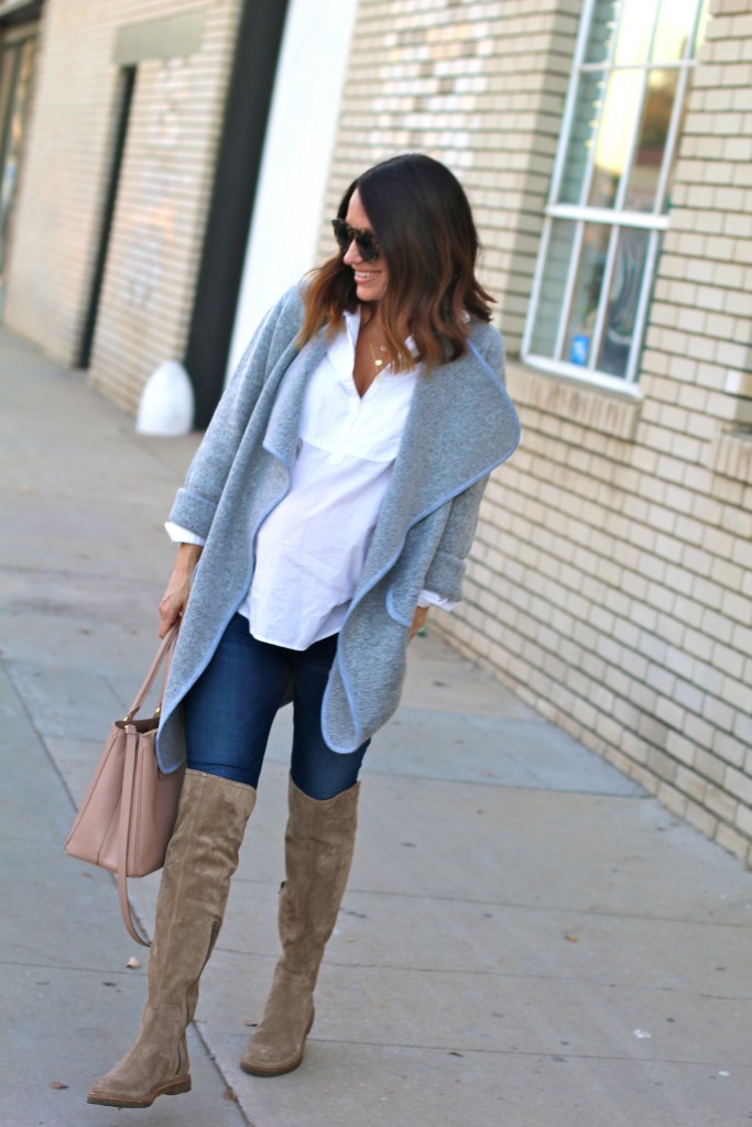 over the knee boots, fall coat, itsy bitsy indulgences 