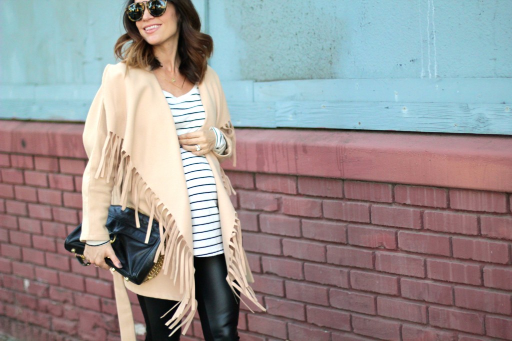 fringe coat, pregnancy style, itsy bitsy indulgences 