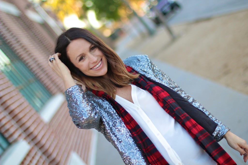 buffalo plaid and sequin blazer, itsy bitsy indulgences 