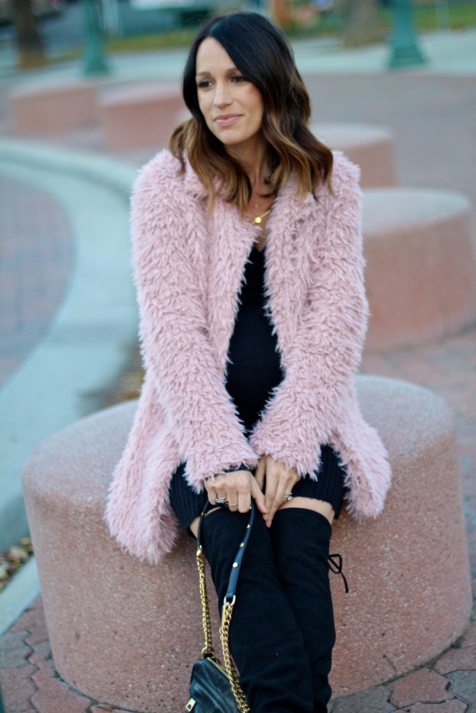 pink fuzzy coat, itsy bitsy indulgences 