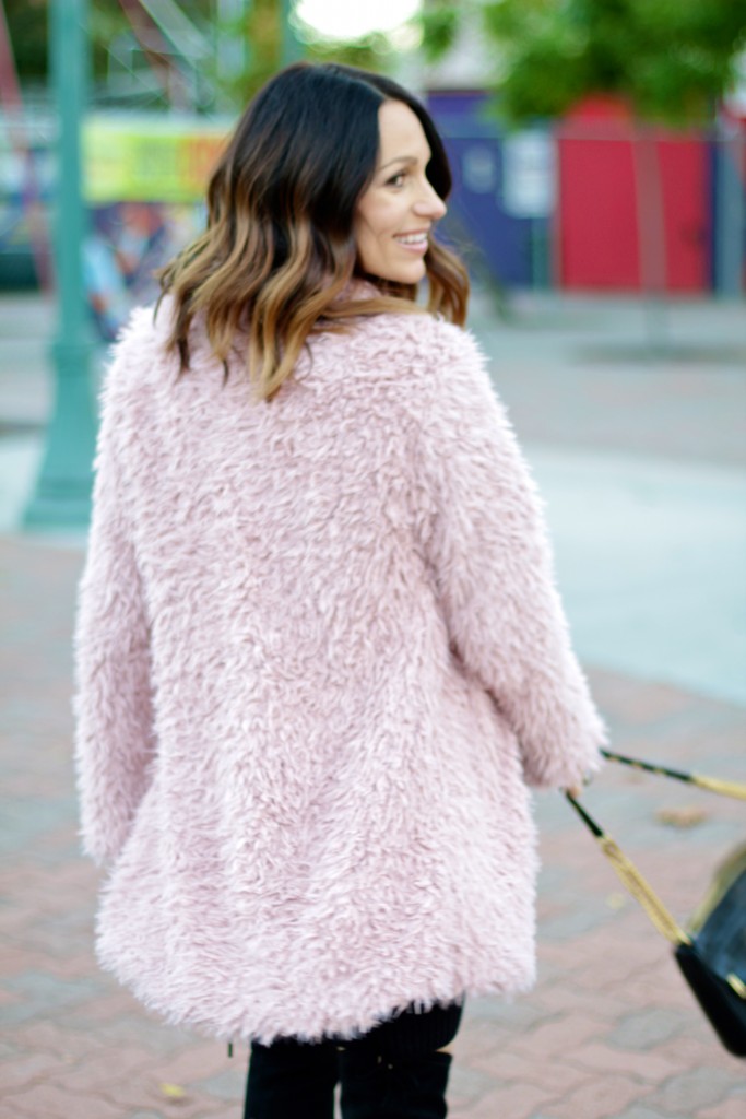 pink fuzzy coat, itsy bitsy indulgences 