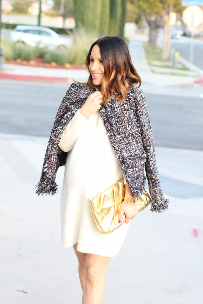 baby bump NYE style, winter white and tweed, itsy bitsy indulgences 