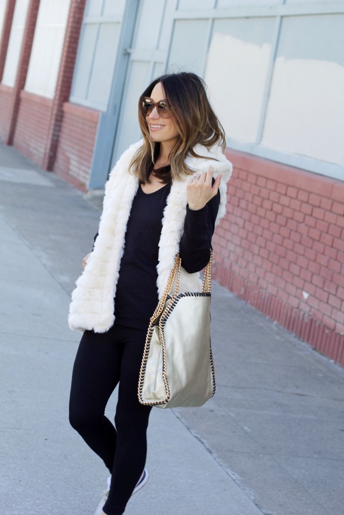 white fur vest, itsy bitsy indulgences