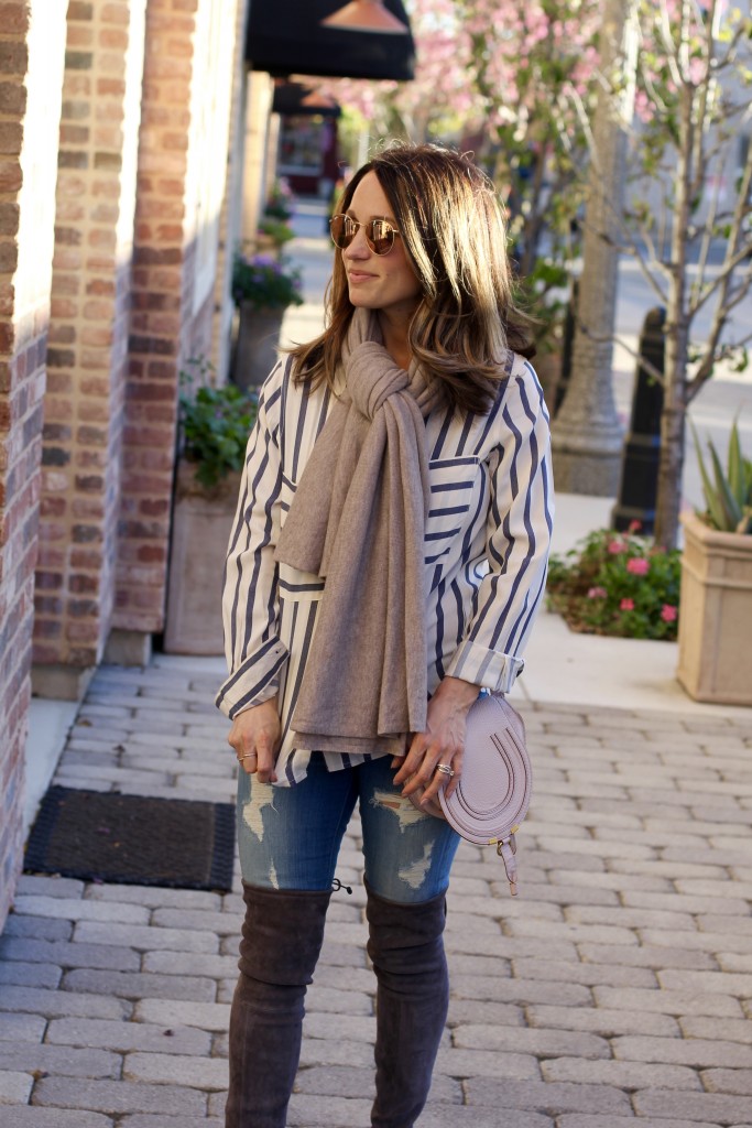 distressed denim x stripe top, itsy bitsy indulgences 