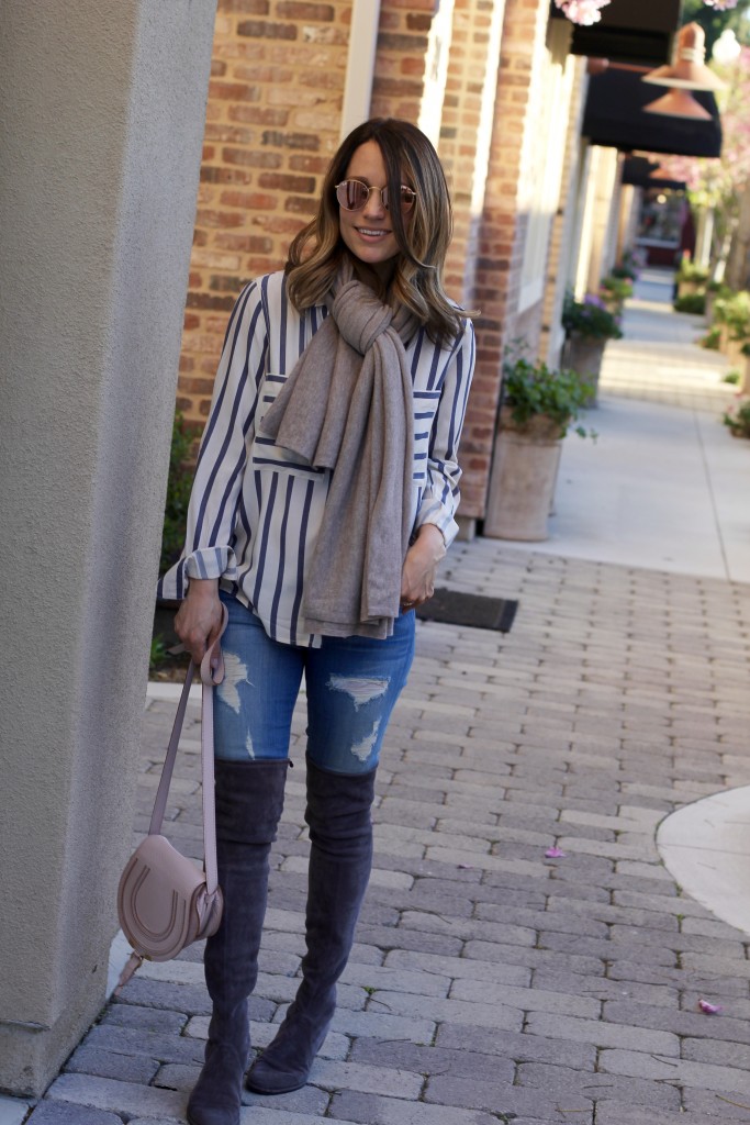 distressed denim x stripe top, itsy bitsy indulgences 