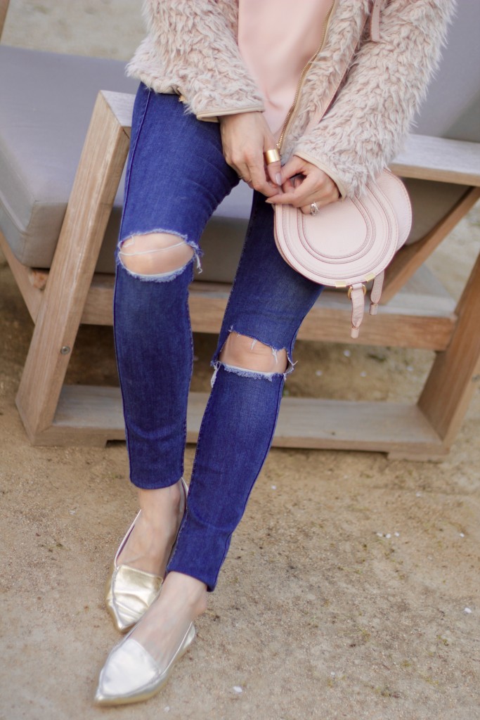 distressed denim, gold loafers, itsy bitsy indulgences 