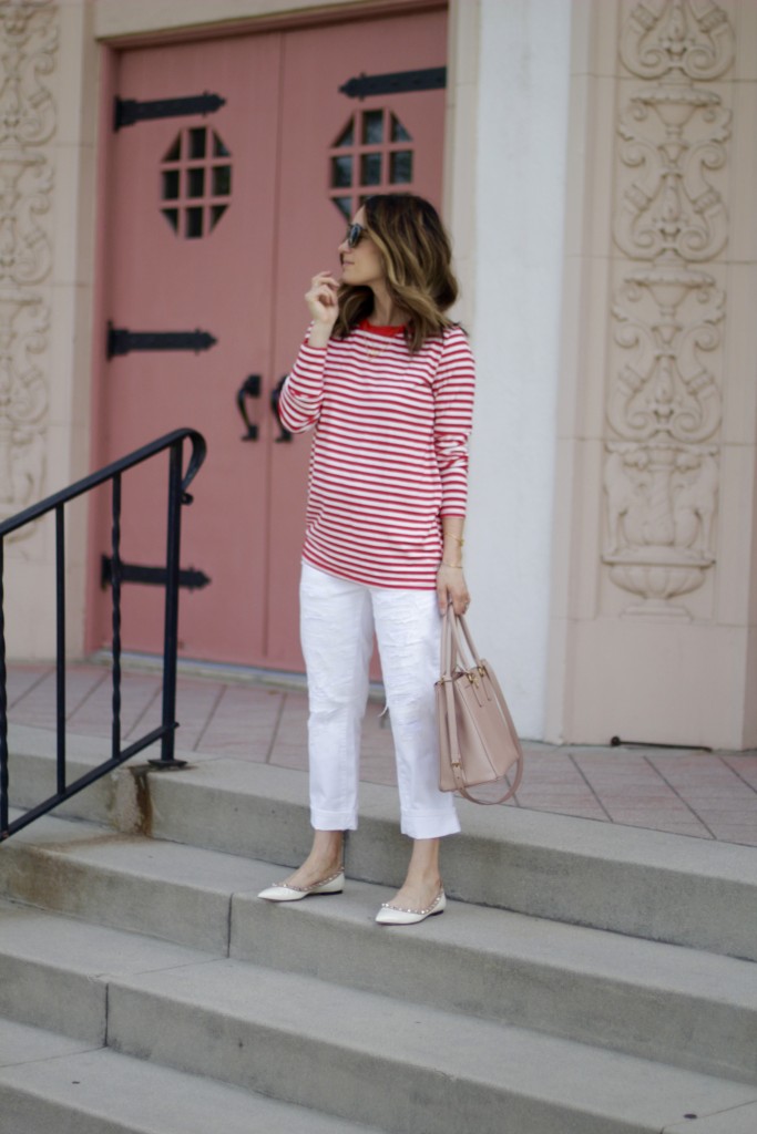 red stripe top white denim, itsy bitsy indulgences