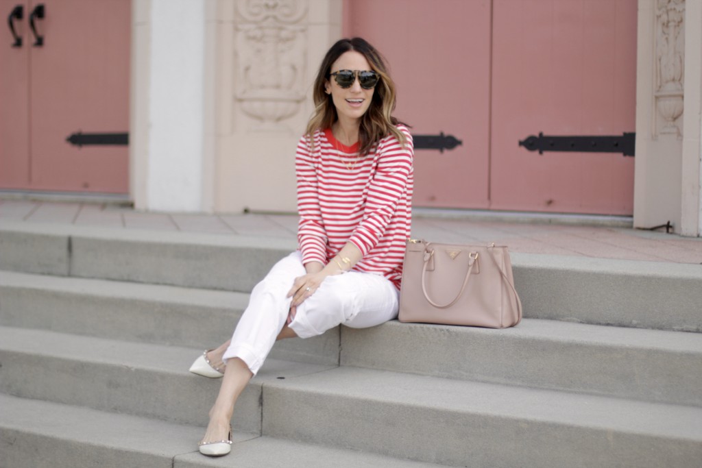 red and white stripe top, white jeans, itsy bitsy indulgences 