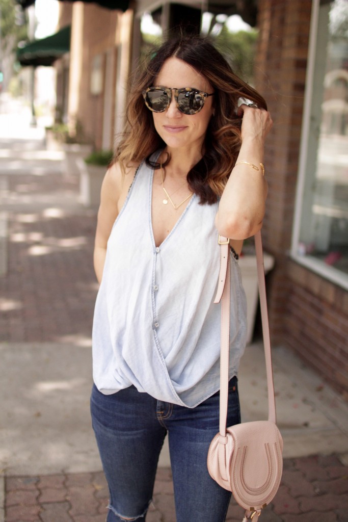 chambray top, itsy bitsy indulgences 