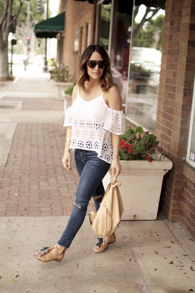 white lace off the shoulder top, itsy bitsy indulgences