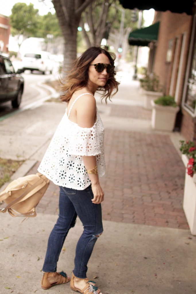 white lace off the shoulder top, itsy bitsy indulgences