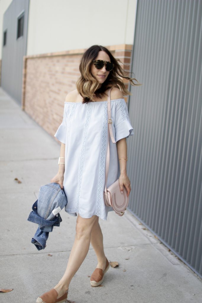 white off the shoulder dress, itsy bitsy indulgences 