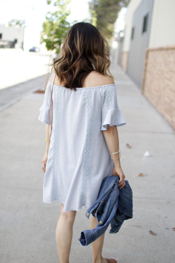 off the shoulder dress, itsy bitsy indulgences 