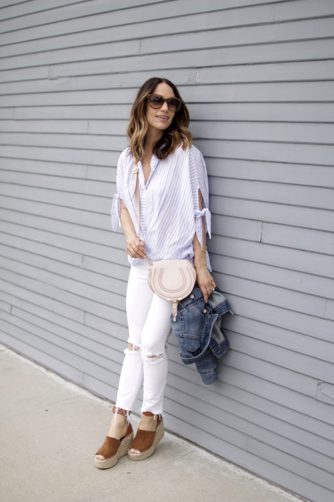 stripe top, distressed jeans, itsy bitsy indulgences 